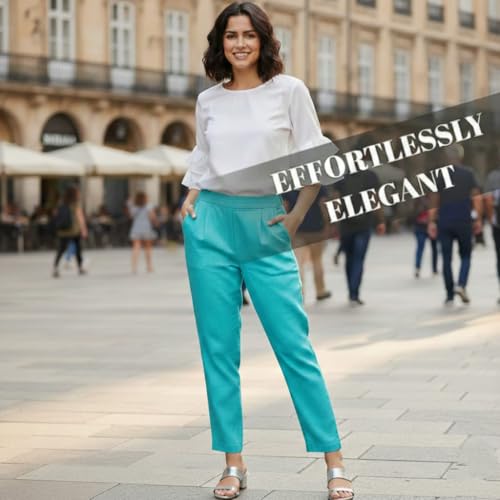 Image of DIGITAL SHOPEE Women Regular Fit Elastic Waist Full Length Cotton Formal Trouser for Casual Wear, Office Wear