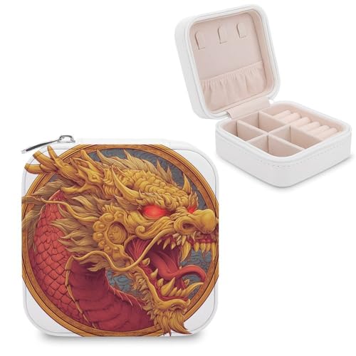 Jubonexis Fantasy Golden Dragon Roaring - Joyero pequeño organizador de joyas portátil de piel sintética para viaje