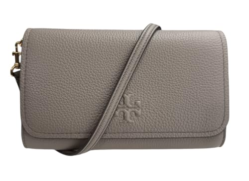 Tory Burch Women's 146467 Thea Pebbled Leather With Gold-tone Hardware Crossbody Bag With Flat Wallet (Gray Heron)