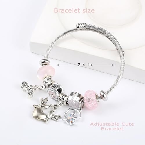 Image of YouLuo Cute Necklace Charm Bracelet Set,Personalized Jewelry Gift for Women | Cute Charm Bracelet, Adjustable Stainless Steel Bracelet, Anime Cartoon Accessories Bracelets for Women Gift and Friendship