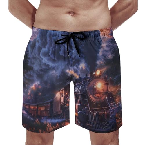 Train The Express American Railroad Men's Swim Trunks Quick Dry Hawaii Board Shorts Mesh Lining Beach Swimwear with Pockets