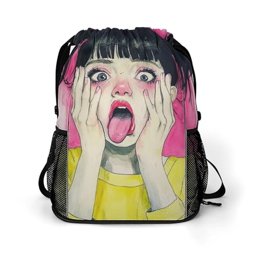 Drawstring Backpack for Men, Cute Goth Gothic Art Breathable Versatile Sackpack, Cool Spacious Sports Gym Bag with Wet Pocket for Shoes and Clothes