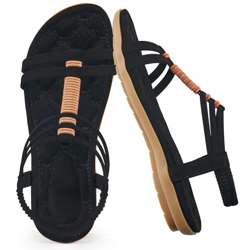 Alicegana Womens Sandals Summer Dressy Gladiator Comfortable Walking Shoes Non Slip Casual Beach Flats