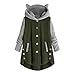 Price comparison product image Lazzboy Jacket Womens Coat Hooded Ear Hat Teddy Fleece Solid Patchwork Raglan Sleeve Casual Loose Irregular Hem Pajamas Cardigan Outwear Overcoat (UK 8,Green)