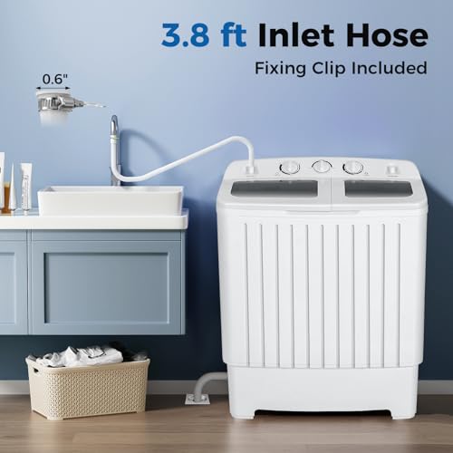 COSTWAY Portable Washing Machine, Twin Tub 20 Lbs Capacity, Compact Laundry Washer(12 Lbs) and Spinner(8 Lbs), Durable Design, Timer Control, Perfect for RV, Apartments and Dorms, Grey+White