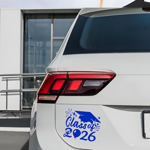 Image of 2PCS Class of 2026 Car Sticker & Graduation Hat Sticker Removable Graduate Decal 8 inchx 7.1 inch Waterproof Vinyl Decals Arts & Crafts for Graduation Party Decorations (Blue)
