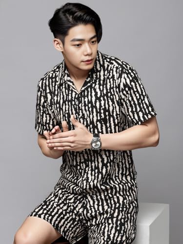 Image of Rigo Men's Rayon Printed Relaxed Night Suit Set Casual Co-Ords Set|Shirt And Short Set