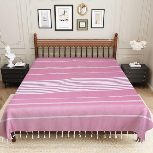 Image of Handmade Double Bedsheet 210 TC | Without Pillow Cover | Handloom Cotton Bedsheets for Double Bed | Double Bedsheet for Summer (Size 90X100 Inches, 7.5 x 8.3 Feet (Cavern Pink, King Size)
