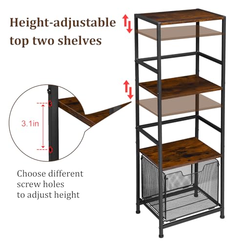 Cidaziya BX-GWJJ04-US 4-Tier Bathroom Storage Shelves, Retro Shelving Unit And Storage Bathroom Rack, Iron Wood Combination Heavy Duty Bathroom Stand With Drawer thumb #5