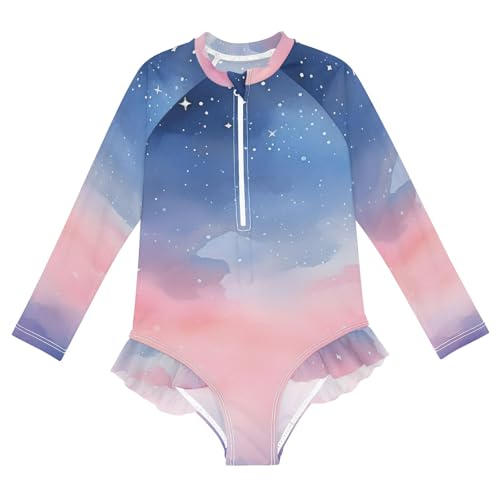 ALAZA Swimsuit for Girls Long Sleeve Rashguard Bathing Suit Cloud Watercolor 1 Quick Dry 4T