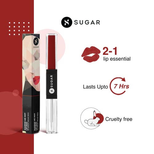 Image of SUGAR Cosmetics - Smudge Me Not - Lip Duo - 10 Drop Dead Red (Red) - 3.5 ml - 2-in-1 Duo Liquid Lipstick with Matte Finish and Moisturizing Gloss