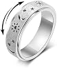 Anillo giratorio antiestrés para adultos, mujer y hombre, sol, luna y estrella | Sol, luna y estrella celestiales, giro suave, alivio del estrés, acero inoxidable de 6mm, bañado en oro, plata, arcoíris, talla US 6 2