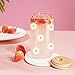 GSPY Daisy Aesthetic Gifts, Iced Coffee Cup, Cute Glass Cups with Lids and Straws - Cute Mugs, Flower Mug, Glass Tumbler - Valentines Day, Birthday Gifts for Women, Coffee Lovers, Friend, Girls, Mom