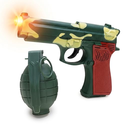 Toyland® Grenade à main et pistolet de style militaire avec lumière et son - Jeu de rôle - Déguisement