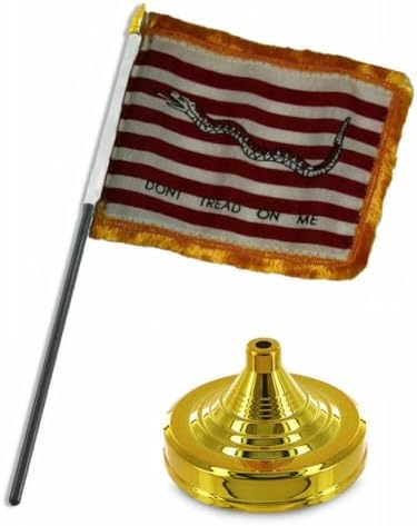 Historical First Navy Jack Gold Fringe Flag 4"x6" Desk Set Table Stick Gold Base image 2