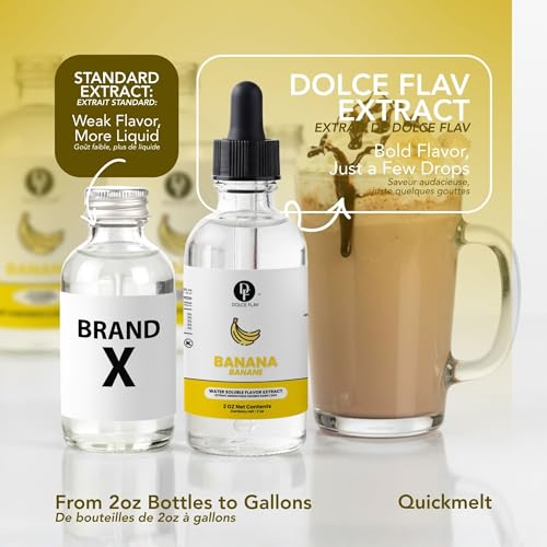 Image of Dolce Flav Natural Banana Extract - 2 oz Water-Soluble Pure Banana Flavoring Drops for Baking, Smoothies & Desserts | Sugar Free, Allergen Free, Kosher | Made in USA