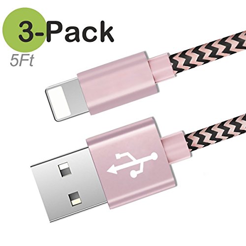 Becaso QQ20 Nylon Braided Cable for iPhone 6/6S/6 Plus/6S Plus, iPhone 5/5S, iPhone 7/7 Plus, iOS Devices, 3 Piece
