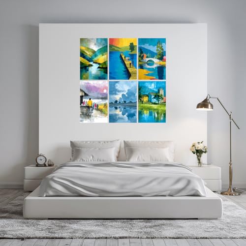 Image of SiddArtify Abstract Landscape Wall Art Prints Set - Modern Scenic Poster Decor for Living Room Office - 12x18 inch Board Pack of 6
