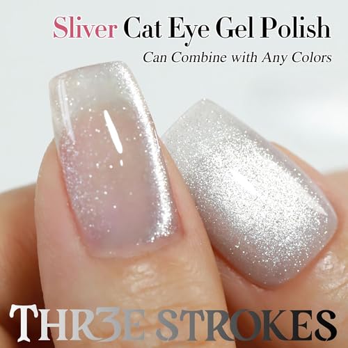 Image of THR3E STROKES 9D Glitter Cat Eye Gel Magnetic Nail Polish Art Manicure DIY at Home Soak Off UV Gel 7.5ML (CE1, 7.5ML)