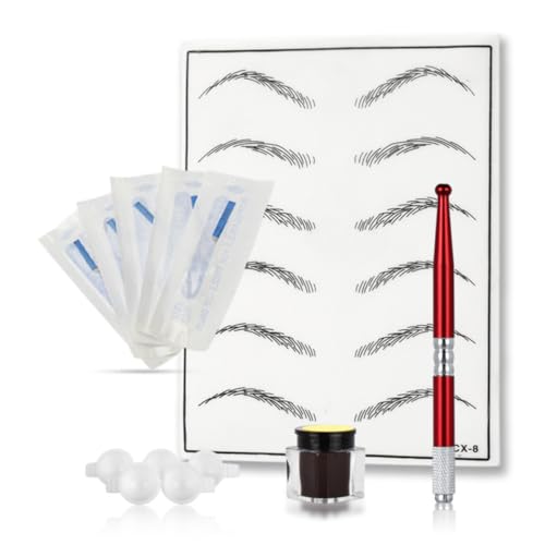 ABOOFAN Kit de Práctica para Cejas Permanente Rojo Lápiz de Punta Redonda y Anillos de Pigmento Metálicos para Reconstrucción y Camuflaje de Cicatrices Profesional