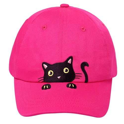 Girls Criss Cross Ponytail Hat Black Cat Baseball Cap Kids Adjustable Cotton Hats Funny Embroidered Sun Hat Age 3-14