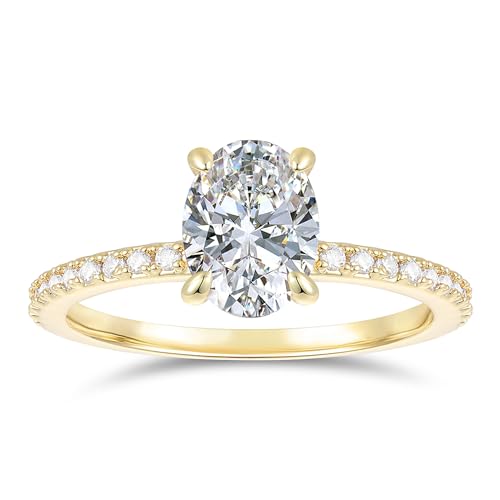 14K Gold Moissanite Engagement rings, 1.5CT Oval Cut Moissanite Ring, 14K White Gold Moissanite Rings Hidden Halo Engagement Ring for Women