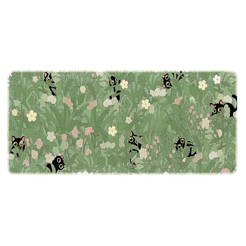 Grand tapis de souris de jeu 80 x 30 cm avec base antidérapante et bords cousus - Joli tapis de souris kawaii pour jeu, bureau, décoration d'intérieur (chat)