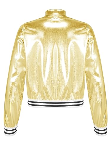 Shinsto Kids Girls Boys Metallic Bomber Jacket Coat Jazz Hip Hop Street Dance Baseball Windbreaker Outerwear2