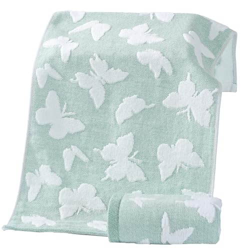 Absnuopt Green Spring Hand Towel Set of 2 White Terry Side & Butterfly Jacquard Side Decorative Hand Towel for Bathroom Ultra Soft 100% Cotton Super Absorbent 13" X 29" by Absnuopt - Used condition - US$13.65