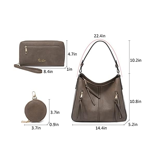 Handbags-for-Women-Large-Designer-Ladies-Hobo-bag-Bucket-Purse-Faux-Leather Realer Hobo Handbags Purses and Wallet Set for Women Shoulder Tote Bag with Adjustable Shoulder Strap Faux Leather