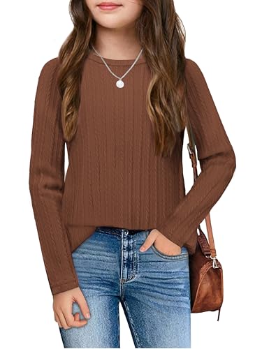 Arshiner Girls Raglan Long Sleeves Shirts Textured Knit Tops for Girls Casual Soft Kids Loose Blouse Tee