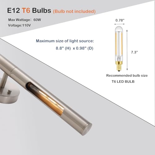 Image of Brushed Nickel Picture Light 24 inches Modern Wall Sconce with Cylinder Metal Shades Rotatable 360Indoor Wall Lighting Fixture Bathroom Vanity Light Bedroom Living Room