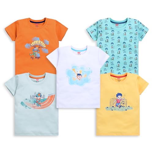 Image of LuvLap Baby Boys Regular Fit 100% Cotton Half Sleeve Boys T-Shirt Pack of 5