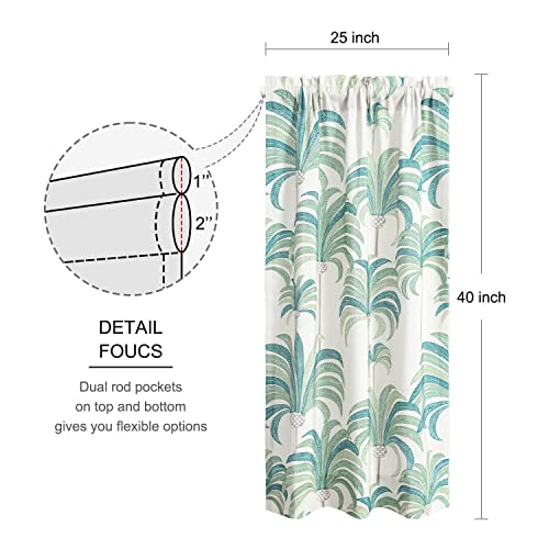 Image of VOGOL Green French Door Curtains, Tropical Leaves Pattern Printed Window Panel with Tieback, 40 Inch Long Rod Pocket Curtain for Sliding Glass Door, 1 Panel