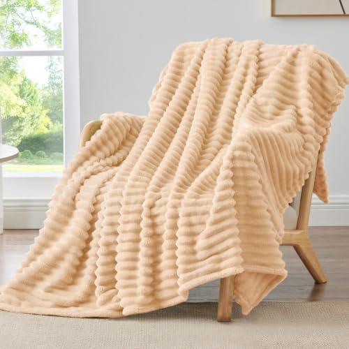 Image of BEDELITE Ribbed Twin Blanket for Couch & Bed, Blush Sand, 60 inchx80 inch | Ultra-Soft Plush Fleece, Cozy, Warm Yet Lightweight, Ribbed Texture, Home Decor, Machine Washable, Giftable, All-Season Use