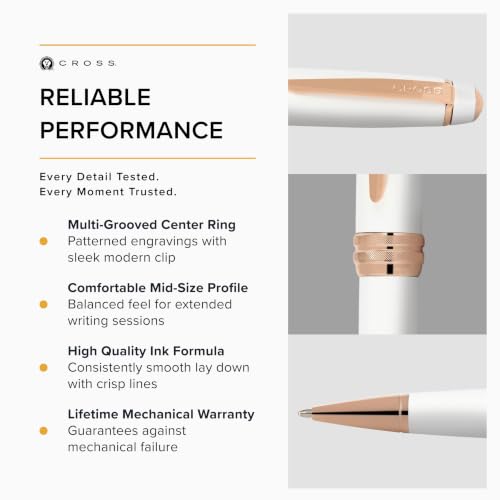 Image of Cross Bailey White & Rose Gold Refillable Ballpoint Pen - Medium Point, Black Ink, Smooth Writing, Presented in a Premium Gift Box