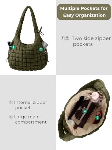 Image of Puffer Quilted Tote Bag for Women Nylon Crossbody Bags Puffy Purse Hobo Large Shoulder Bag Trendy