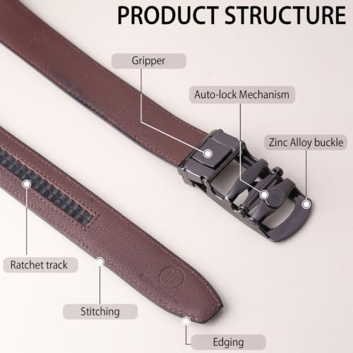 Image of HAYES LONDON Leather Ratchet Belt for Men | Adjustable No-Holes | Customizable Fit, Stylish & Effortless Buckle | Formal & Casual Wear Belts