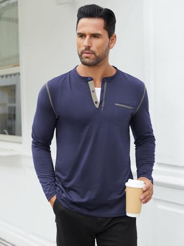Hardaddy Color Contrast Henley Shirt Long Sleeve Button T-Shirt Henley Tshirt - image 3