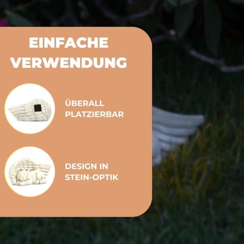 Festive Lights Hund Gedenkstein mit Engelsflügeln – 20 cm solarbetriebenes LED Grablicht, wetterfeste Grabdeko für Tiergrab, Trauerstein aus Kunstharz für Garten
