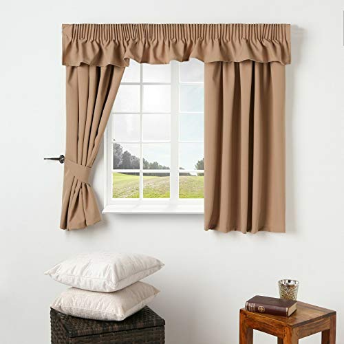 Caravan Curtains Fully Lined - 3" pencil pleat panels Plain 100% Polyester fabric (Dark Beige, 44" Width x 42" Drop)