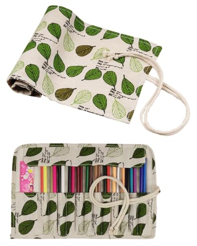 UYRVAPE 18 Compartments Roll Up Canvas Brush Bag for Artists and Lovers Paint Brush Holder for Acrylic Temper, Watercolor, Pen, Painting Makeup Brushes, Brushless