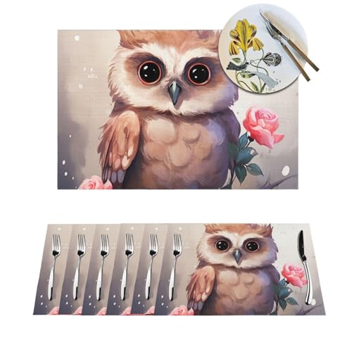 Set de table chouette et fleurs en PVC lavable pour table de cuisine - 2