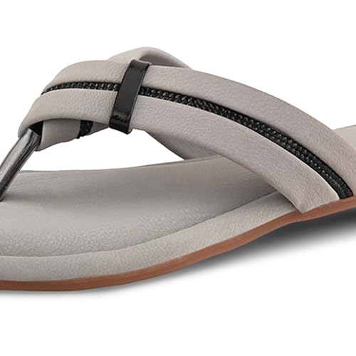 Image of Centrino Women's Flat Thong Sandals | Stylish Embellished Strappy Flip-Flops | Open-Toe Slip-On with Metallic Studs| Soft Cushioned Footbed for Comfort | Elegant & Durable Fashion Footwear (9313)
