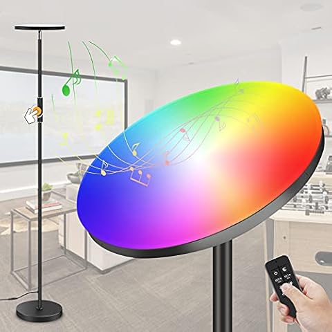 BRTLX LED Floor Lamp, 24W RGBCW LED Torchiere, Musical Rhythm Mode Standing Lamp Dimmable Color Changing Standing Pole Light with Remote & Touch Control for Living Room, Bedroom, Office Cover