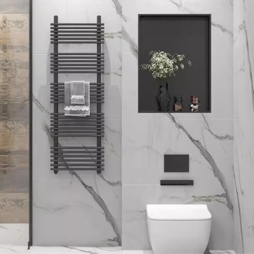 Botiquín de ducha de Acero inoxidable y Metal, Elegante portarrollos de Papel higiénico, baño integrado, Negro, 28 x 90 x 12,5 cm