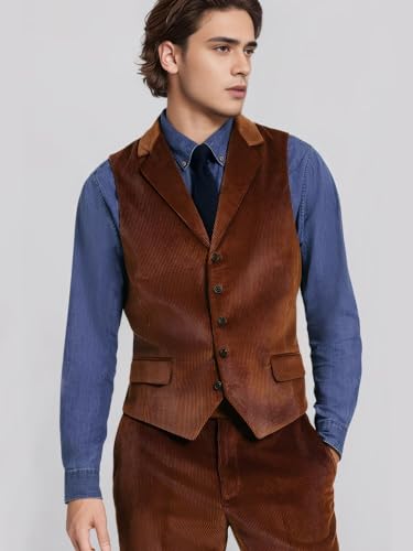 Mens Corduroy Suit 3 Piece Suits Slim Fit Suit Blazer Vest Pants Set Formal Wedding Prom Tuxedos Business Suit4