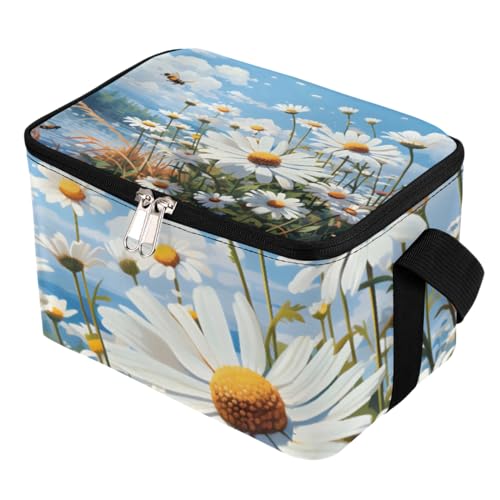 Lunch Bags for Women Men 9 Cans,Honeybee Daisy Hot & Cold Food Delivery Bag Insulated Grocery Bag Insulated Lunch Box Daisy Cooler Bag for Office Work Picnic Beach
