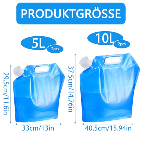 Wasserkanister Faltbar, Wasserkanister, 4 Stück Trinkwasserkanister, Tragbarer Faltbarer Wasserkanister mit Verschlussdeckel, Wasser Kanister Geeignet für Outdoor Festival Camping Zubehör (2x5L+2x10L)