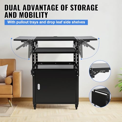 Outafurnia Upgraded Steel AV Cart – Adjustable Height, Locking Cabinet & Pullout Keyboard Tray – Rolling Media Cart with Power for Computers, Laptops, Projectors & Printers - Thumbnail 4